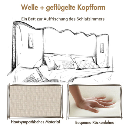 Merax Polsterbett 180x200 Leselampe USB Ladefunktion Stauraumbett Leinen Beige Holz Metall