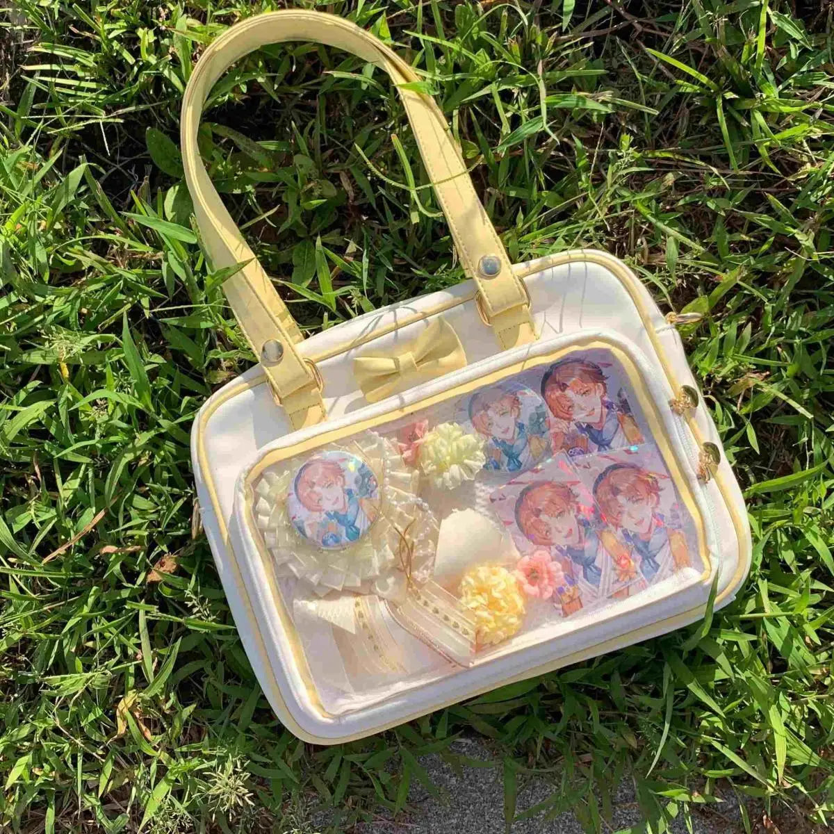 Y2K Cute Bow Ita Bag Girl Transparent Messenger Bag Women Fashion Shoulder Crossbody Bag Ladys DIY Badge Tote Bag Lolita Handbag.