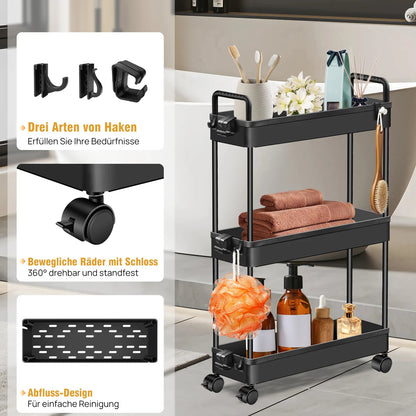 Pipishell Slim Aufbewahrungswagen mit Rädern, Badezimmerwagen-Organizer, Badezimmer-Aufbewahrung, klein, Rollwagen für Badezimmer, Waschküche