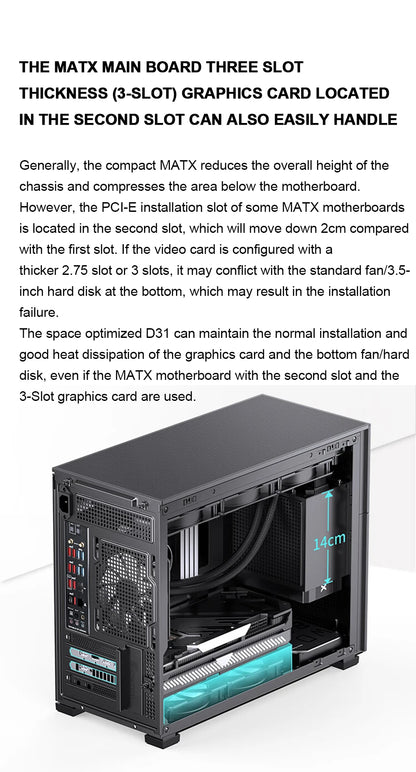 Jonsbo Pinecone D31 Case MATX ITX DTX Small Translucency Sub Screen of Video Games Support ATX Power 360 Cold Exhaust Chassis