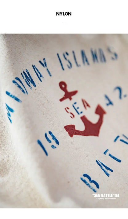 Maden Vintage Letter Print Cotton Short Sleeve T-Shirt Men's Summer Loose Fit Ribbed Crew Neck Tee Casual Street Tops for Daily.