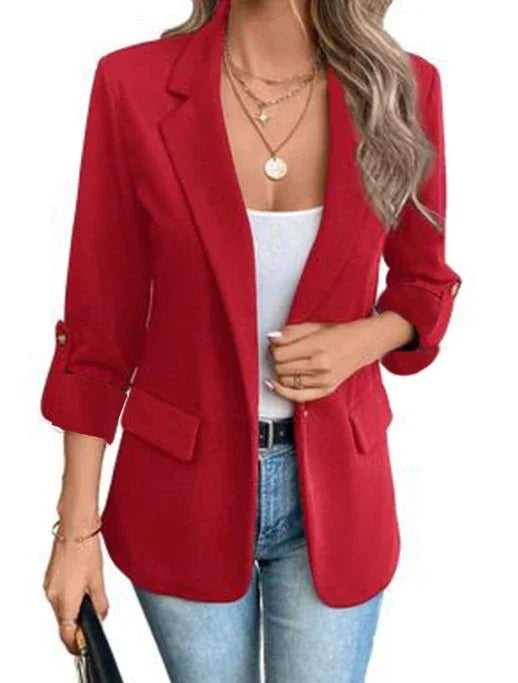 Frauen S-2XL Größe Pendler Neue Stil Langarm Mantel Mode Strickjacke Kleinen Anzug Elegante Einfarbig Casual frauen Anzug tops.