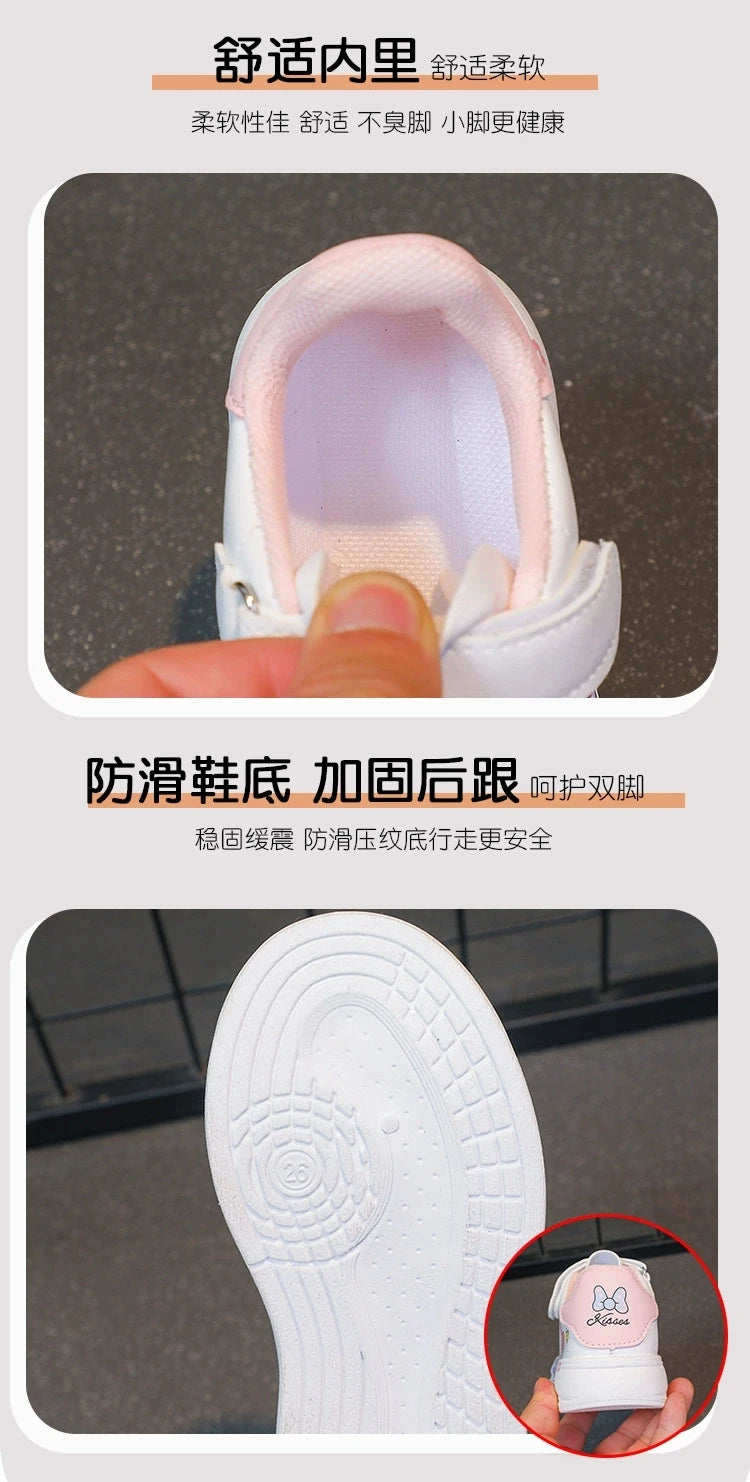 Baby Girls White Shoes Kids Casual Sneakers Cartoon Soft Breathable Fashion Children White PU Leather Shoes Size 26-37.