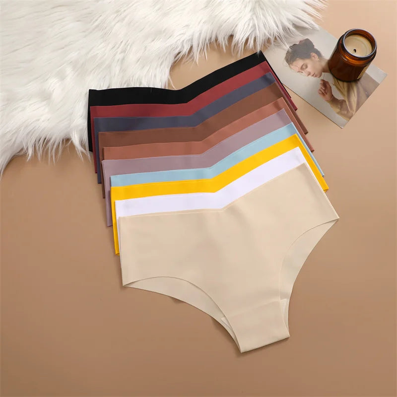 6PCS Women Seamless Panties Ice Silk Ultra Thin Briefs Sexy V Waist Underwear Female Breathable Lingerie Low Rise Underpants.