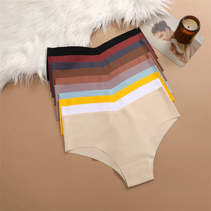 6PCS Women Seamless Panties Ice Silk Ultra Thin Briefs Sexy V Waist Underwear Female Breathable Lingerie Low Rise Underpants.