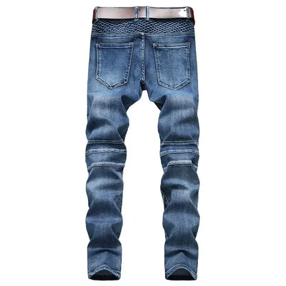 Herbst männer Patchwork Vintage Biker Jeans Hip Hop Hosen Dünne Gerade Elastische Radfahren Denim Hosen Männlichen Mode Streetwear.