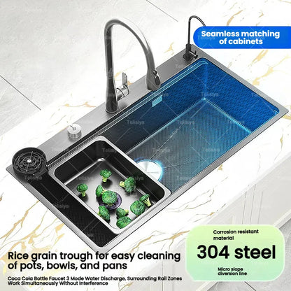 Stainless Steels Kitchen Sink Household Wash Dish and Wash Vegetables Basin Large Single Slot Multifunctional Dishwashing Bowl