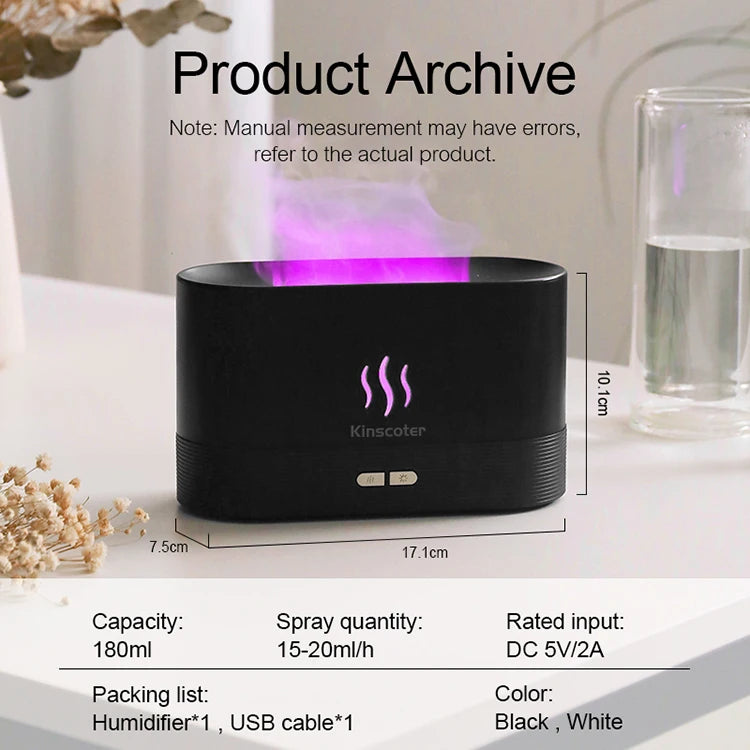 KINSCOTER Aroma Diffuser Air Humidifier Ultrasonic Cool Mist Maker Fogger Led Essential Oil Flame Lamp Difusor.