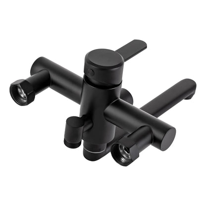 Wall-Mounted Kitchen Mixer Tap with Sprayer, 360° Swivel Stainless Steel Spout & Anti-Leak Design for Sink/Laundry, Black/Silver