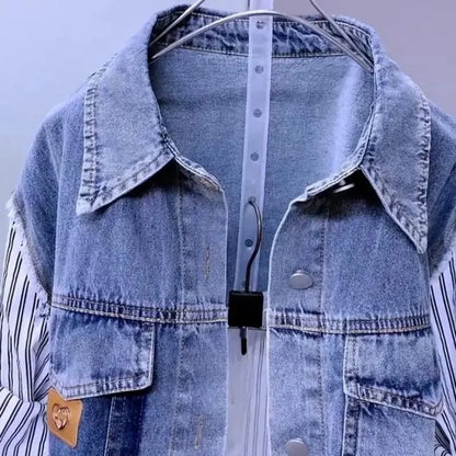 New Splicing Denim Jacket Women Spring Autumn Korean Fashion Denim Shirt Ladies Tops Casual Jean Coat Female Windbreaker.