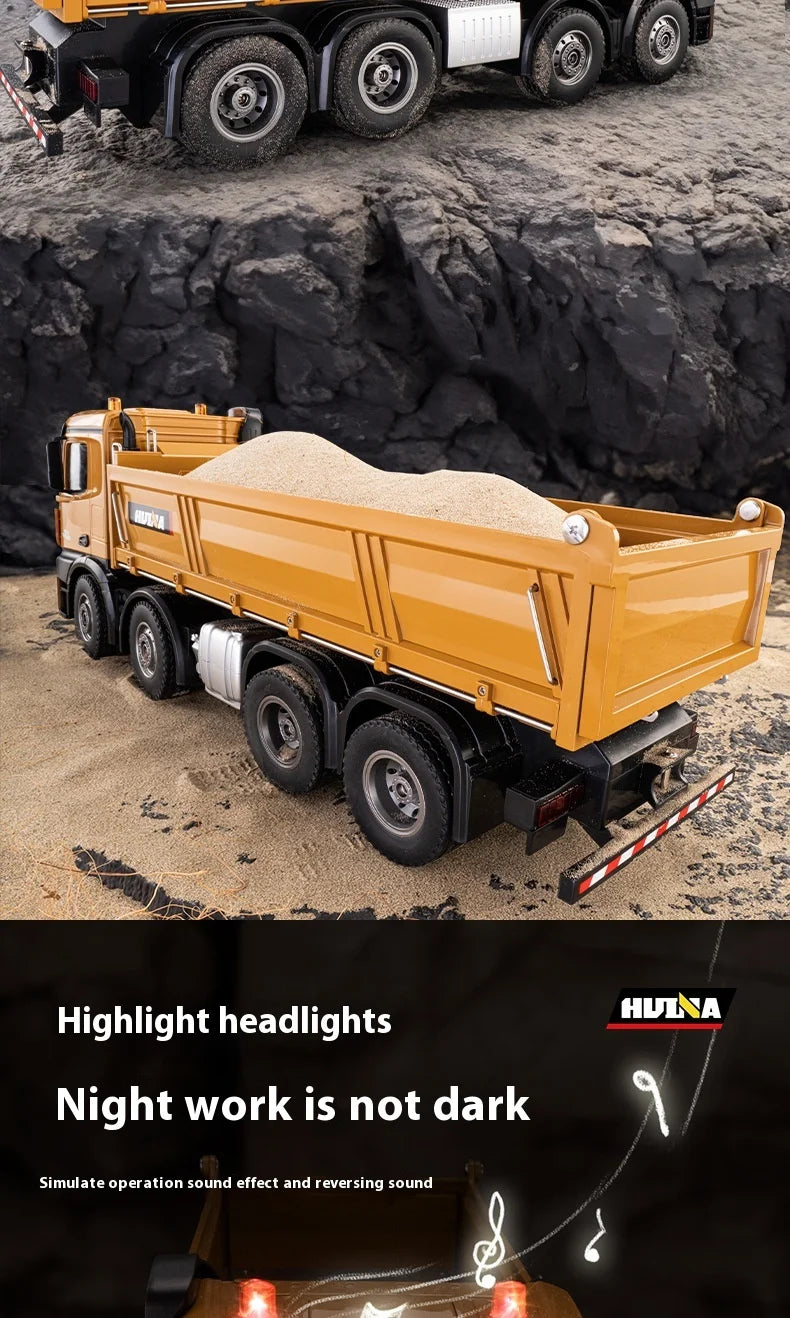 Huina Large 50Cm Rc Dump Truck 1536 12Ch 1/14 Alloy Remote Control Engineering 8Wheel Heavy-Duty Dump Truck Cargo Model Boy Gift.