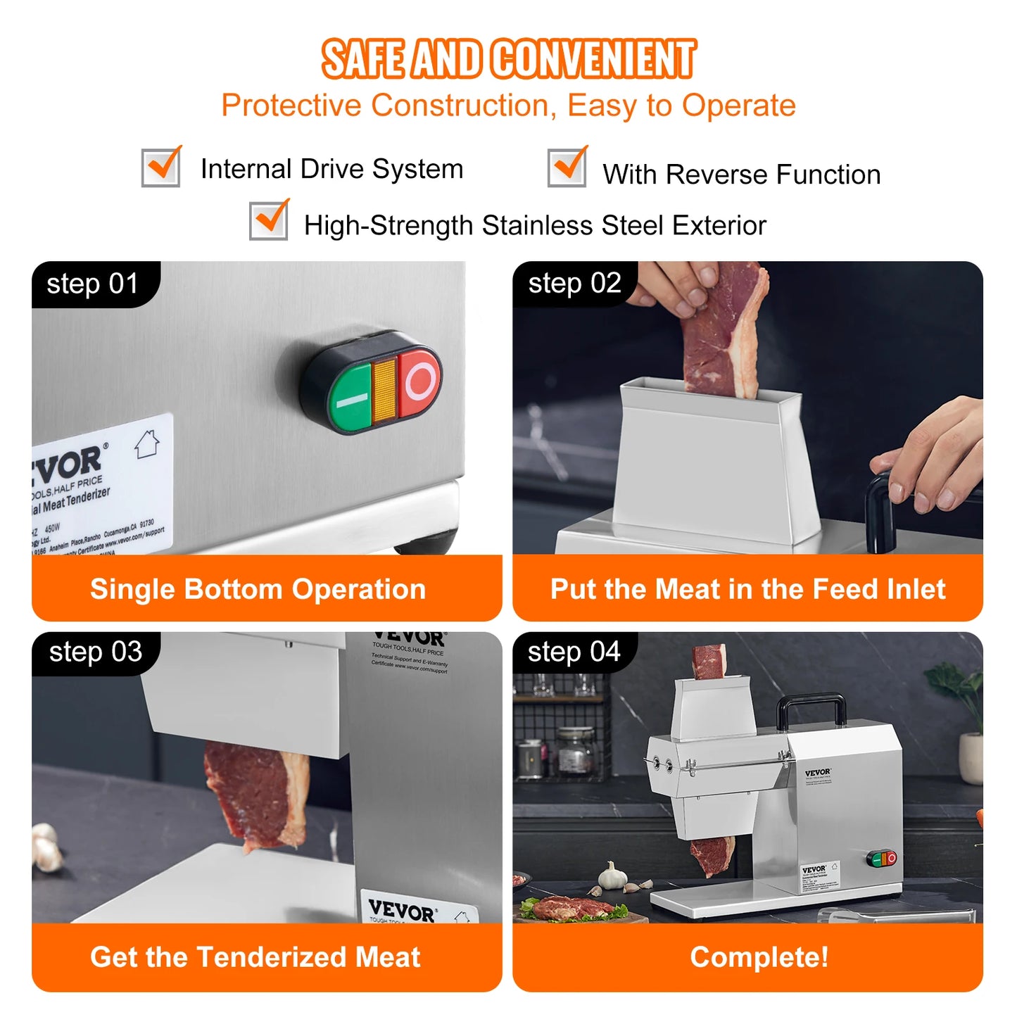 SucceBuy 17inch 54 Blades Commercial Meat Tenderizer 450W Electric Meat Tenderizer Machine for Pork Chicken Fish.