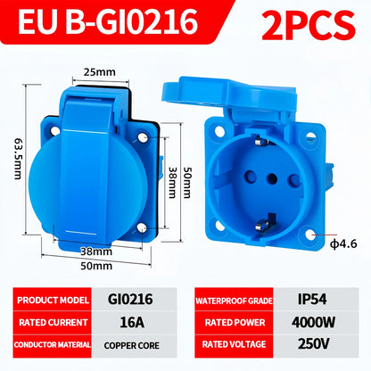 250V/16A Steckdosen IP54 Wasserdichter Industrieanschluss Panelmontage Außensteckdose 2Pin Adapter UK/EU/BR/Französisch/Deutsch.