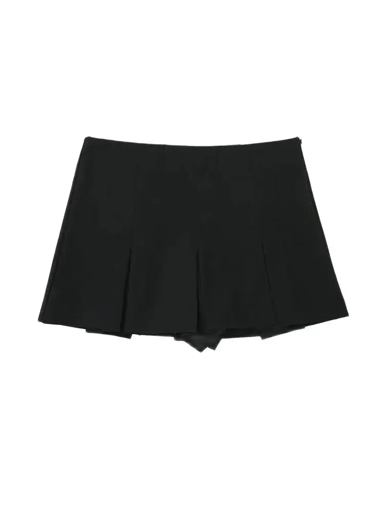 Women Fashion With Pleated Shorts Skirts Vintage High Waist Side Zipper Female Skort Mujer.