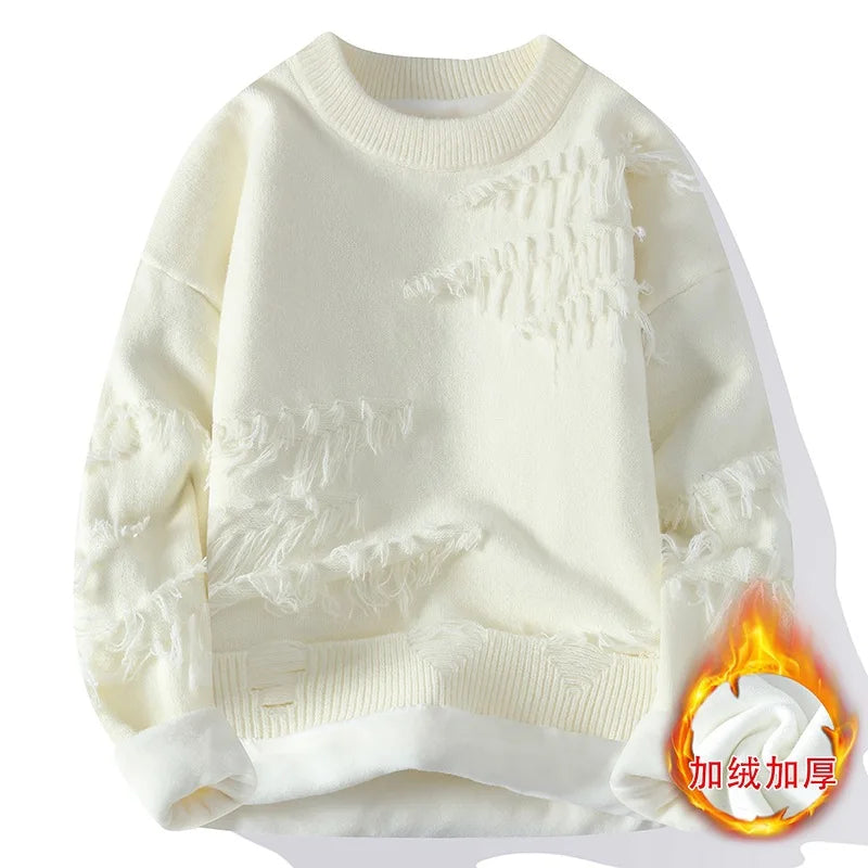 New Fashion Men Streetwear Knitted Sweaters Man Outwear Loose Casual O-neck Pullovers Sweaters Male Fleece Winter Clothing 4XL