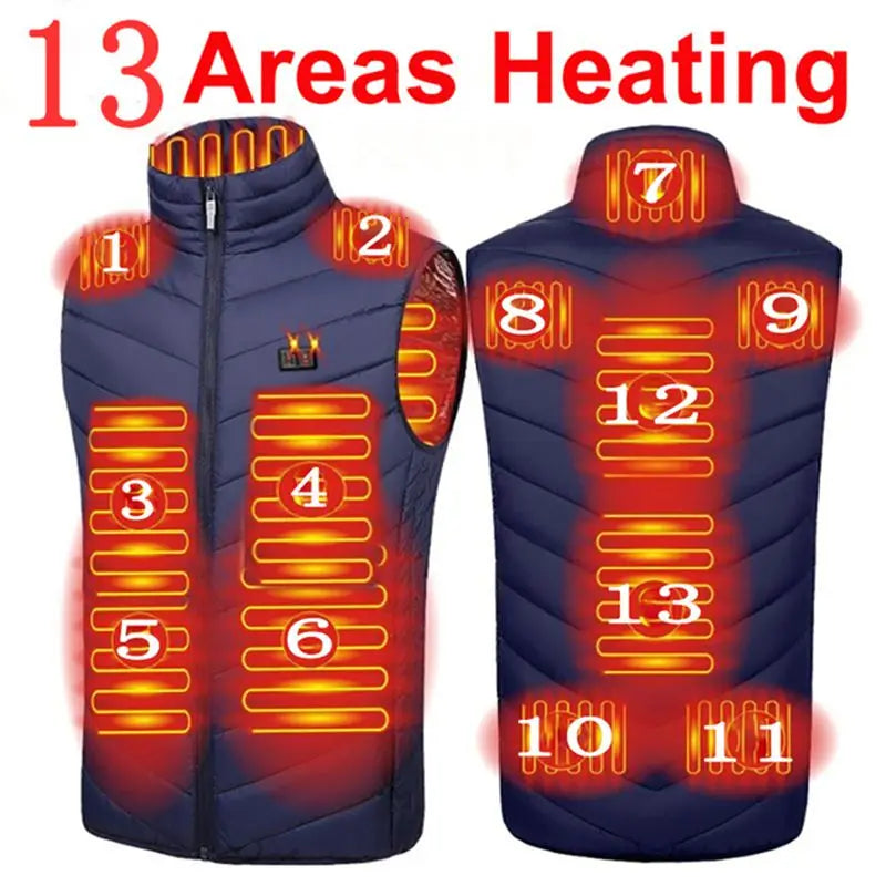 Men USB Infrared 17 Heating Areas Vest Jacket Men Winter Electric Heated Vest Waistcoat For Sports Hiking Oversized 5XL.