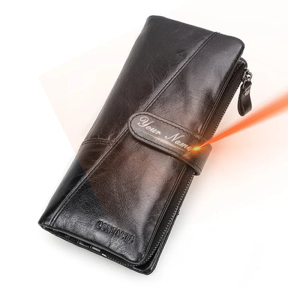 Contact's 100% Genuine Leather Wallet Women Long Coin Purse Hasp Design Clutch Bags Name Engraving Card Holder Wallets Cartera