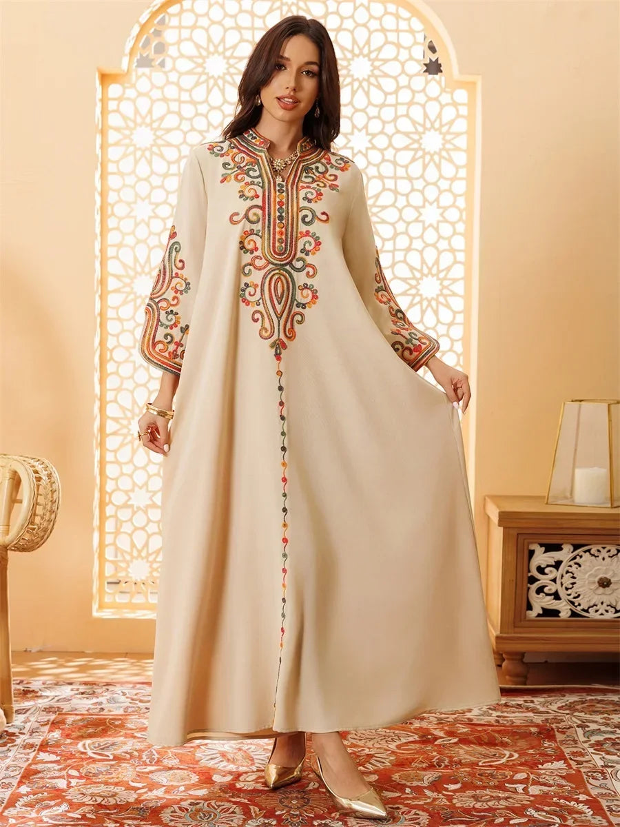 Ramadan Muslimische Damen bestickte lose Abaya-Kleider für Frauen Gala Marokko Dubai Eleganter lässiger Kaftan.
