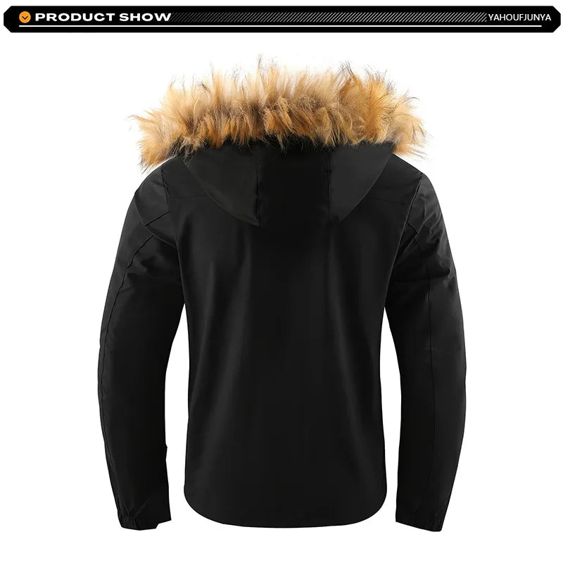 New Winter Men Outwear Fleece Warm Removable Hooded Hiking Jacket Men Outdoor Windproof Casual Fashion Jacket Coat Male Clothing.