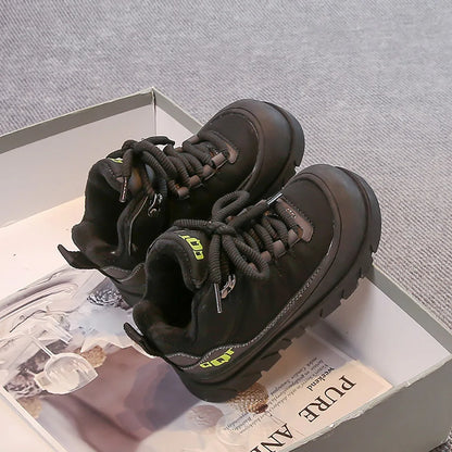 Winter Plush Boots For Children PU Leather Waterproof Boy's Warm Cotton Shoes Thick Warm Platform Teenager Kid's Snow Boots