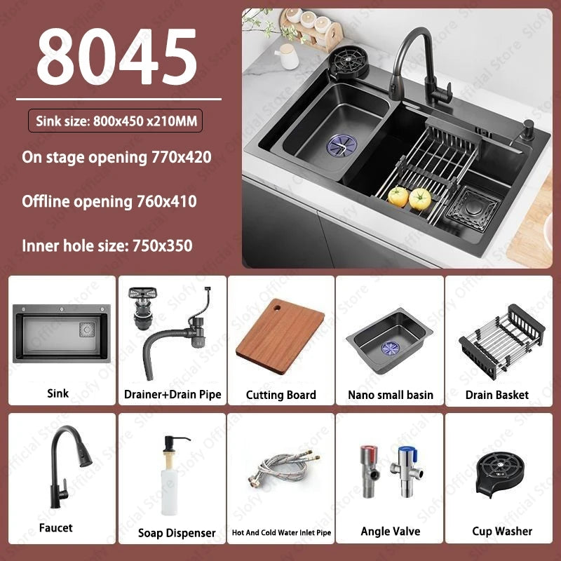 Multifunctional Kitchen Sink Large Capacity Single Bowl Stainless Steel Sink Vegetable Workstation With Faucet Drain Accessories