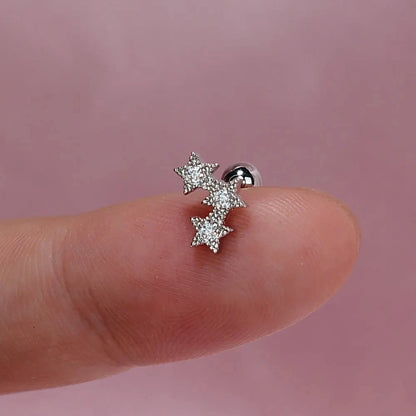 1PC New Curved Cz Cartilage Stud Moon Leaf  Helix Rook Conch Screw Back Earring Stainless Steel Bar Ear Piercing Jewelry