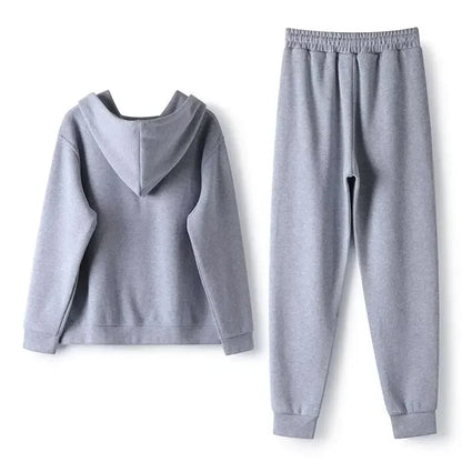 Pure Color Sportswear Set Hooded Open Cardigan Men's Women's Couple Sweatshirt Two-Piece Set for Autumn Winter Spring.