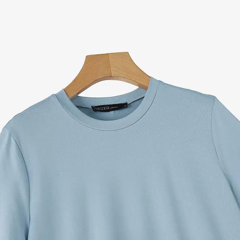 Zanzea lässig solide plissierte Kleid Frauen Sommer Kurzarm knielange Robe 2024 koreanische lose einfache Patchwork Vestido Overs ize