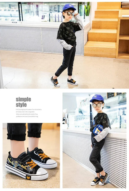 Disney Children's Canvas Shoes Spiderman Boys Sneakers Anti-slip Student Shoes Kids Soft Bottom Outdoor Shoes Sport Shoes