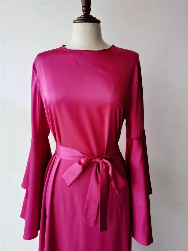 Eid Kebaya African Dresses For Women Muslim Kaftan Satin Shiny Batwing Abaya Dubai Luxury Caftan Marocain Robe Femme Musulmane.