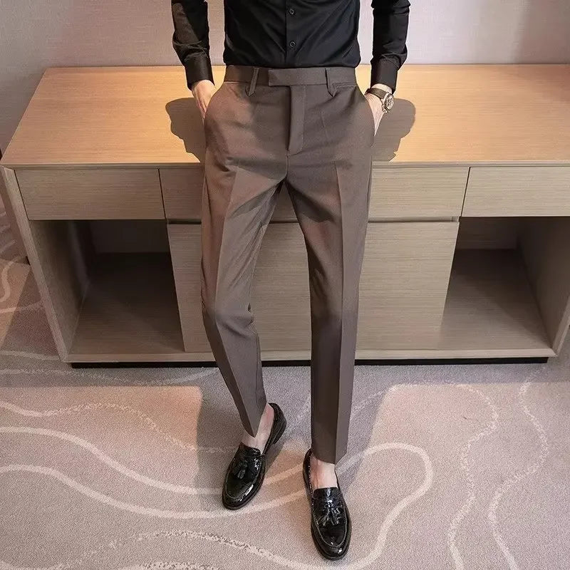 English Gentleman's Coffee Color Business Suit Pants Casual Draped Trousers For Men Fashionable Spring Autumn Small Foot.