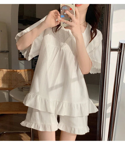 Palast Stil Pyjama Damen Sommer Lounge wear Set kurz ärmelig mit Kissen koreanische kleine süße Freundinnen Lounge wear Set.