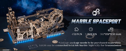 ROBOTIME Rokr Electric Marble Run with Light 3D Puzzle Toys Marble Spaceport Gifts for Kids Children Connect With Night City.