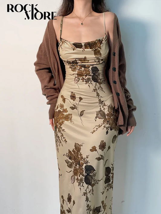 Rockmore Y2K Vintage Party Lange Kleid Grunge Fairycore Drucken Maxi Kleider Elegante Strand Stil Backless Sommerkleid Frauen Kleidung.