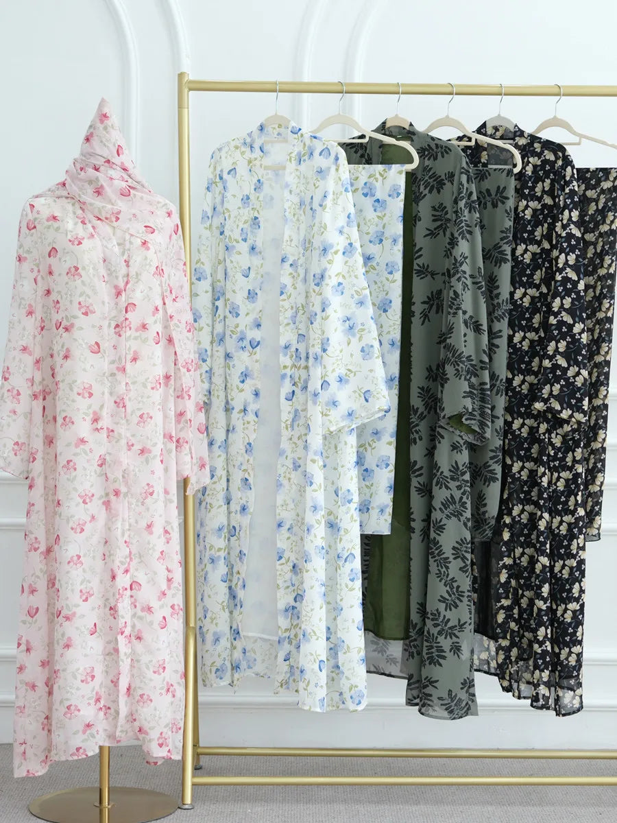 Muslim Women Dubai Abaya luxury Double layered chiffon Print Hijab Dress Kaftan Ramadan Robe Femme Islam african dresses Kebaya.