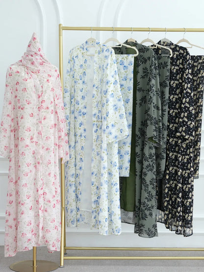 Muslim Women Dubai Abaya luxury Double layered chiffon Print Hijab Dress Kaftan Ramadan Robe Femme Islam african dresses Kebaya.