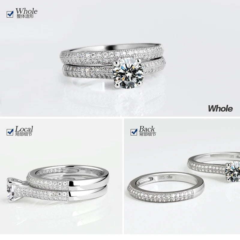 1 pair Vintage Halo 925 Sterling Silver Wedding Ring Set For Women Lady Anniversary Gift Jewelry Bulk Sell.