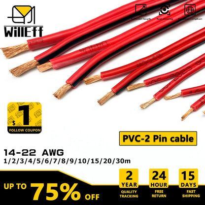 2 pin wire Electric Cable Strand Copper Wire Flat Flexible Cable For Car Light Lamp Speaker Audio Signal 14 16 18 19 20 22 AWG.