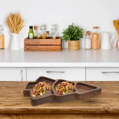 Wooden Compartmented Dinner Plate Christmas Tree Cheese Board Snack Tray Serving Platter Holiday Dry Fruit Display Home Kitchen.