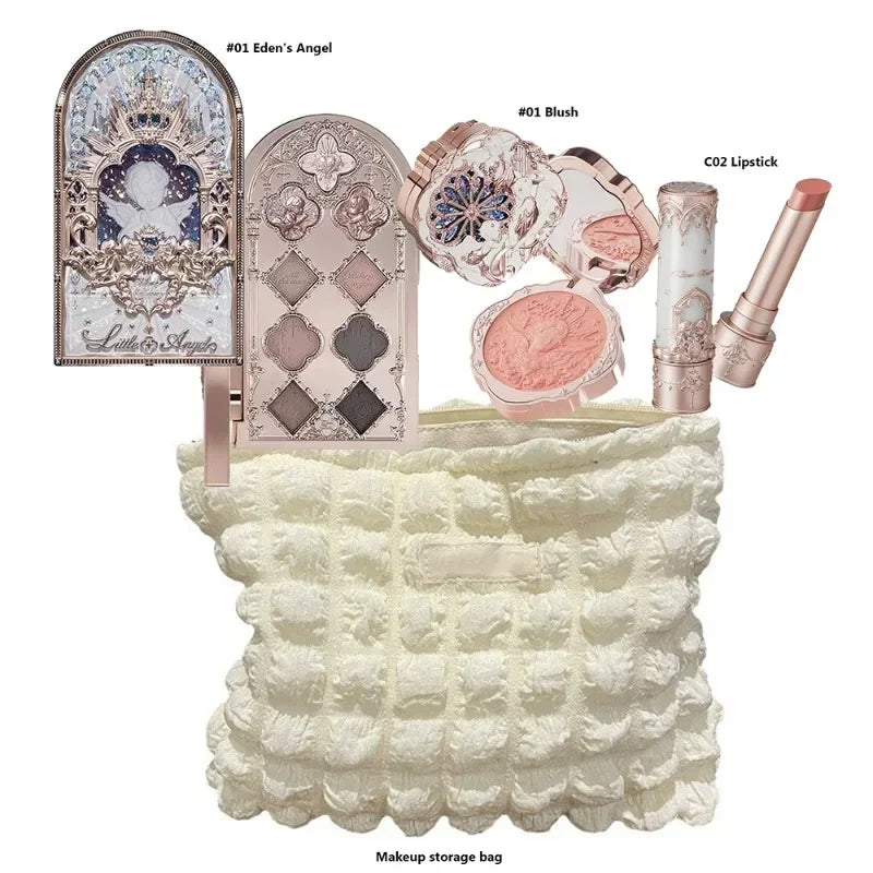 Makeup Set Flower Knows All in One GiftBox Glitter EyeShadow Palette Long Lasting Velvet Lip Cream Matte Blush with Cosmetic Bag.