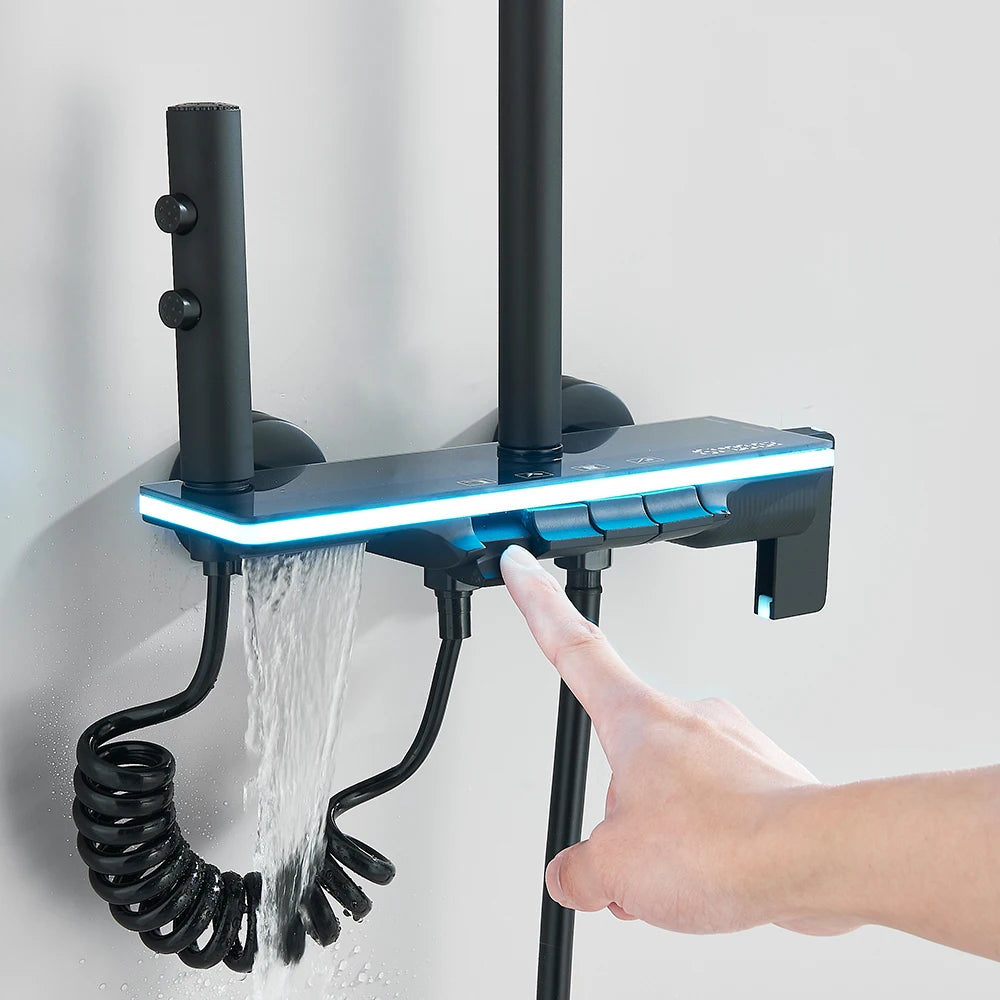 LCD Display Screen Shower Faucet Bathroom Hot Cold Control Background Lights Shower Set Piano Shower System Wall Mounted