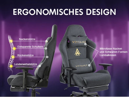 HAPIHAPPY Modischer Gaming-Stuhl, echter Computer-Bürostuhl mit Taschenfederkissen, Armlehnen und Fußstütze, Spielstuhl