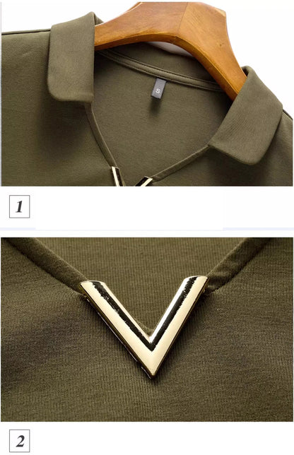 Korean version wine red long sleeved T-shirt for women in spring and autumn, new high-end fashion plus size lapel casual top.