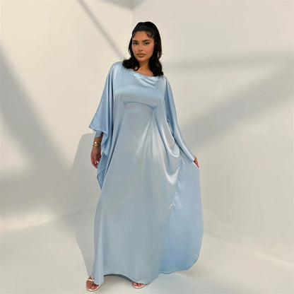 Eid glänzende Fledermaus Satin Abaya Dubai Luxus muslimische Abayas für Frauen Maxi Kaftan Kleid islamische Kleidung Kaftan Marocain Femme.