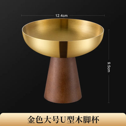 StainlessTea Tray Snack Tray Fruit Tray Salad Tray Steel Wooden Footed Cup High Foot Cup Ice Cream Cup Pudding Cup Dessert Plate