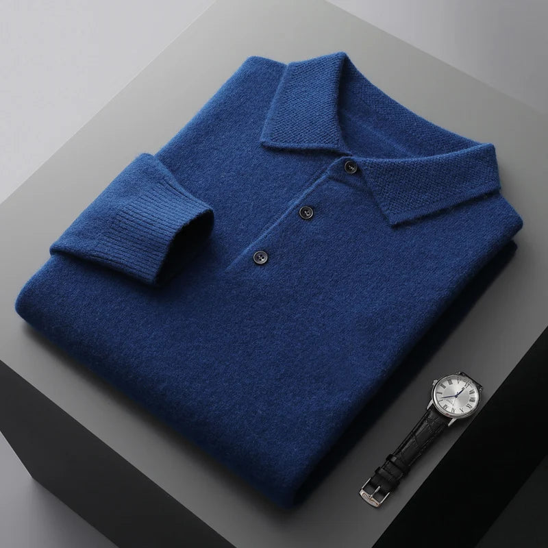 2025 Men's Autumn And Winter 100% Merino Pure Wool Knitted Sweater Men's Business Casual Knitted Polo Collar Pullover Top YJ1815