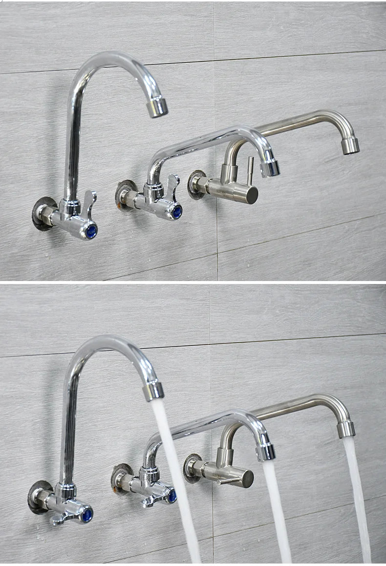 Kitchen Stainless Steel Faucet Wall Mounted Rotate Single Cold Water Sink Tap Household Kitchen Universal Faucet