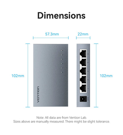 Vention 1000Mbps Gigabit Network Switch Expansion 5 Ports RJ45 Ethernet Switch Splitter Adapter for Router Lan Hub Plug and Play