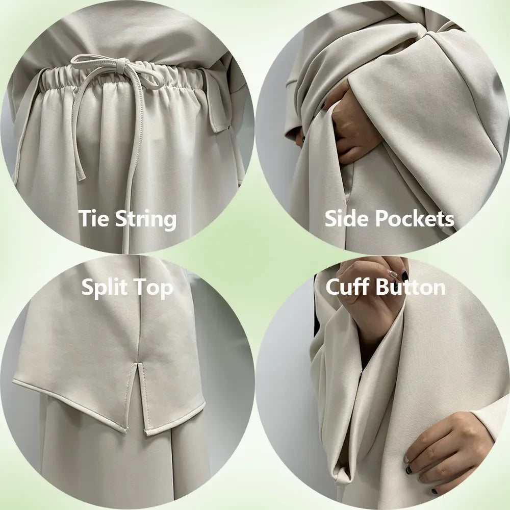 Modest Co Ords Set Women Muslim Cotton 2 Piece Abaya Skirt with Pockets High Quality Autumn Winter Thick Warm Islam Dubai Luxury.