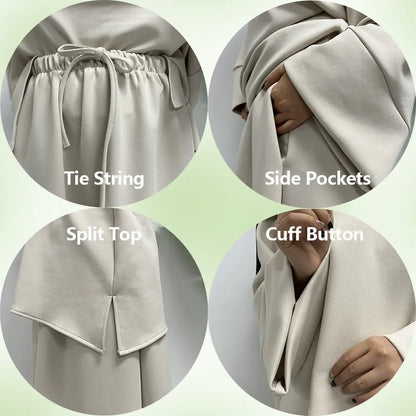 Modest Co Ords Set Women Muslim Cotton 2 Piece Abaya Skirt with Pockets High Quality Autumn Winter Thick Warm Islam Dubai Luxury.